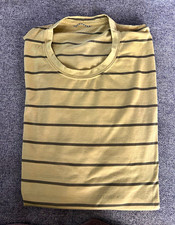 Patagonia Men’s L Yellow Striped Crew Neck Short Sleeve Knit Logo T-Shirt picture