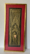 Vintage Framed Brass Rubbing Sir Ralph de Stafford Medieval Knight 25x11 picture