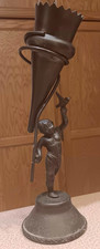 Antique Bronze CHERUB with Bird TORCH Sculpture VASE 11