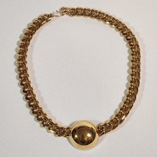 Vintage Monet Gold Tone Cuban Curb Chain Necklace Large Ball Pendant 18