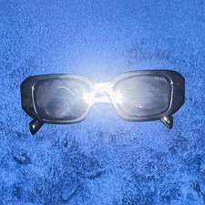PRADA Men's Rectangle Sunglasses Black Plastic Frame Gray Tinted Plastic Lens picture