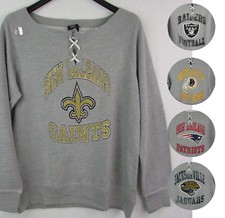 NFL Women's Gray Distressed Slouch Neck Pullover Sweater 