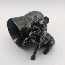 Antique c1880 Derby Silver Co Figural Dog Napkin Ring Glass Eyes 382 Pug Vintage picture