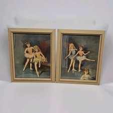 1940's (2)Vtg Florence Kroger Ballerina Prints, Mid-Century Shabby Chic Signed  picture