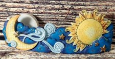 Vintage 90s Celestial Accent Wall Art? Sun Moon Stars Folk Art  picture
