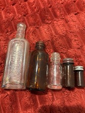 5 VTG Apothecary Bottles 1-McCormick & Co, 1-Duraglas 3-others Postwar 5.5-1.5” picture