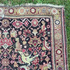 Vintage Rug 4' 2 x 7' Brown Tribal Hand Knotted Oriental Rug picture