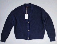 Quince Cardigan Women Small Blue 100% Organic Cotton Fisherman Boxy Cropped NEW picture