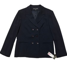 NWT Kasper & Company ASL Navy Blue Women's Double Breasted Pinstripe Blazer 16 picture