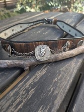 Vintage Argentinian Gaucho Coin Belt Hair-On Cowhide Leather 1960s Pesos Boho picture