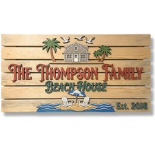Personalized Beach House Sign Custom Family Name 3D Wooden Coastal Wall Art picture