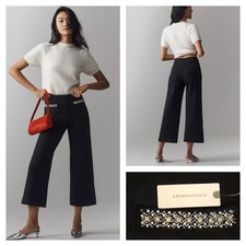 Anthropologie The Colette Cropped Wide-Leg Pants by Maeve Rhinestone Size 27 NWT picture