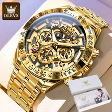 OLEVS Lxuxry Brand Gold Men's Watches Full Skeleton Stainless Steel Chronograph  picture
