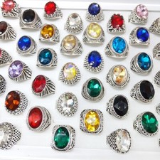 Wholesale 100pcs/Lot Vintage Silver Unisex MixStyle Gemstone JewelryWedding Ring picture