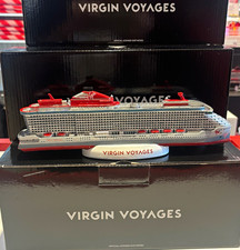 Virgin Voyages Brilliant Lady Ship Model w/ Stand Pre-Built Boxed Silver Red picture