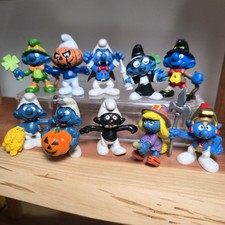 Vintage Smurfs RARE Figure Lot Halloween Monsters Black Angry Smurf 11 Pc Lot picture