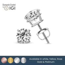 IGI 2.00-6.00 Carat D/E VVS2 Round Cut Lab Grown Diamond Stud Earrings 14K Gold picture