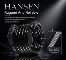 Hansen Heavy-Duty Black Bike Lock Cable with Combination picture
