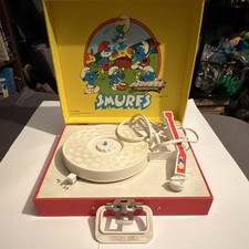 1982 Vintage Vanity Fair Smurfs Portable Record Player w/Carrying Case Model 129 picture