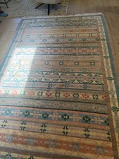 Vintage Nepal, 6’x9’ Tibetan Geometric Pattern, Hand Knotted Wool Rug picture