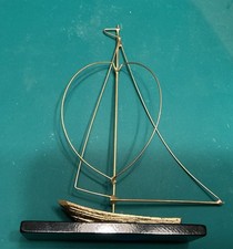 Wire Sailboat On Black Base Gold Tone 5x6 Inch picture