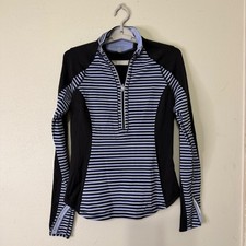 Lululemon Run-U-Turn Half Zip Pullover Striped Black Purple Blue Thumbhole Top picture