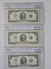 3 Sequential Uncirculated 2017A San Francisco $2 Two Dollar Bills picture