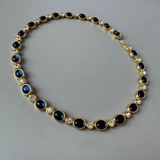 Vintage Sapphire Blue Cabochon Necklace Gold Statement Estate Jewelry Gift picture