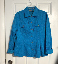 Chico's Women's Blue Floral Woven Collared Button-Up 3/4 Sleeve Top S/M picture