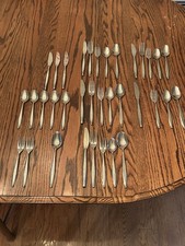 VTG HULL STAINLESS JAPAN FLORENCE SILVERWARE W 35 PIECES FLATWARE READ picture