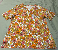Croft & Barrow Womens XL Floral Print Top 100% Cotton Colorful Flowers NWT picture