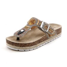 Women's Beaded Sandals Cork Footbed Thong Slides Casual Summer Comfort picture