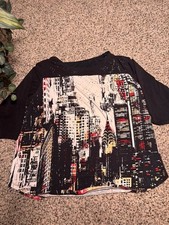 Vintage Y2K Rhinestone Grunge  New York City Skyline Graphic Blouse Large picture