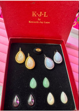 Vintage KJL Kenneth Jay Lane Interchangeable Gemstone Earrings Set With Box picture