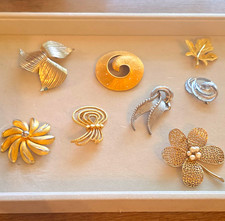 Vintage Kramer Monet Sarah Cov BSK and unsigned 8pc Brooch Lot Gold/Silver  picture