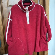 Women's Terra & Sky Plus 4X Sherpa Quarter-snap Sweatshirt Apple Red White SOFT picture