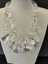 VTG MCM CLEAR LUCITE ACRYLIC STATEMENT BIB NECKLACE & EARRINGS SET picture