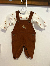 Carter's Just One You 0-3M 2pc Corduroy Overalls + LS Animal Shirt Brown picture