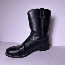 Justin Basic Leather Western Roper Boots Shoes Men Sz 11EE Black Cowboy Wear picture