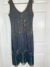 Fundaisy Black Art Deco  Dress - Large Black Beaded Fringe Gown picture
