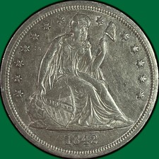 1842 Seated Liberty Dollar Almost Uncirculated AU Coin #45195 picture
