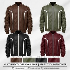 Men's Lambskin Leather Bomber Jacket | Vintage Racing Jacket picture