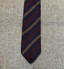 Drake's Tie - Navy Blue with Burgundy and Tan Stripe picture