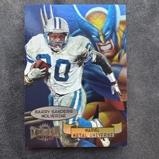 1997 SkyBox Metal Universe Marvel Metal Universe #1 Barry Sanders Detroit Lions picture