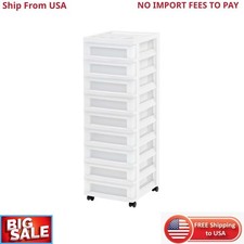 IRIS 9-Drawer Narrow Plastic Storage Drawer Cart with Organizer Top, White New picture