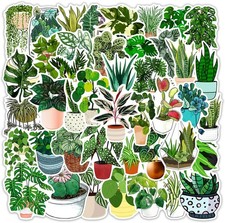 50 Pcs Green Plants Stickers Potted Plant Floral Sticker for Laptops Water picture