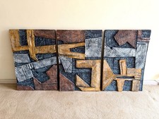 MCM Mid Century Style Brutalist Abstract Wall Art 3 Panels Sculptural Relief picture