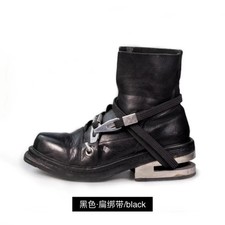 Men's Motorcycle Boots Metal Chunky Heel Mid-Calf Round Toe Western Boots Couple picture