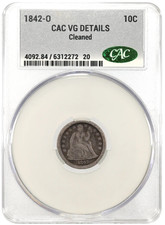1842 O Seated Liberty Dime CAC VG Details picture