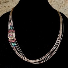 Native American Multi Colored Stone Liquid Silver Necklace Side Pendant picture
